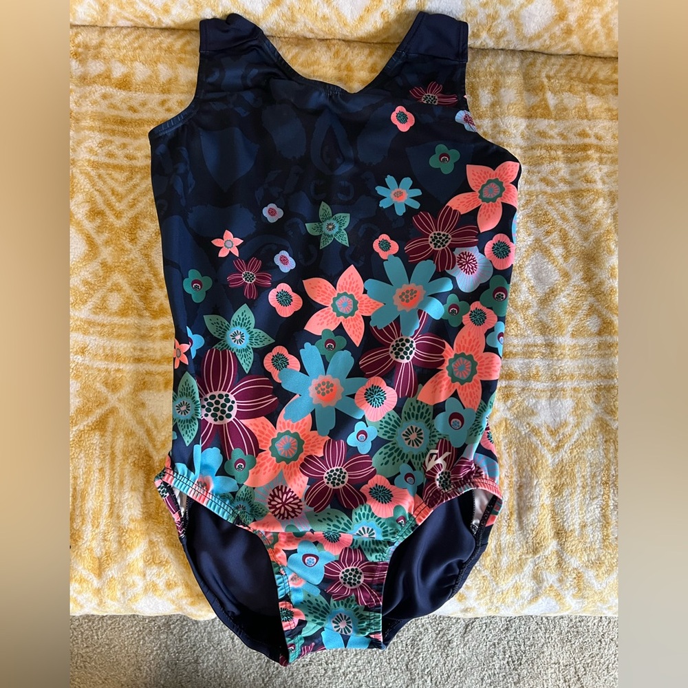 GK elite Navy and Floral adult medium One Piece leotard